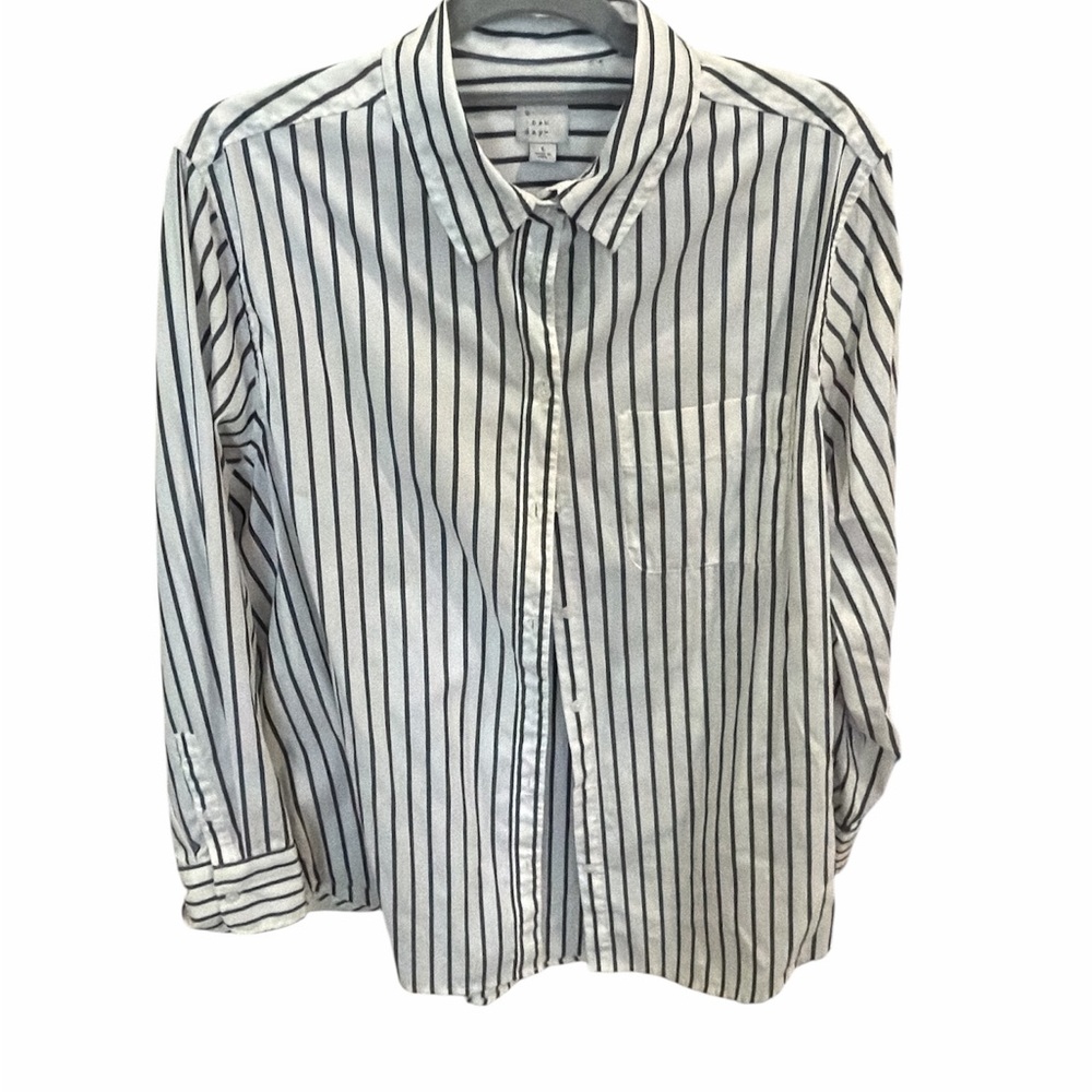 a new day White and Black Vertical Stripe Button-Down Shirt